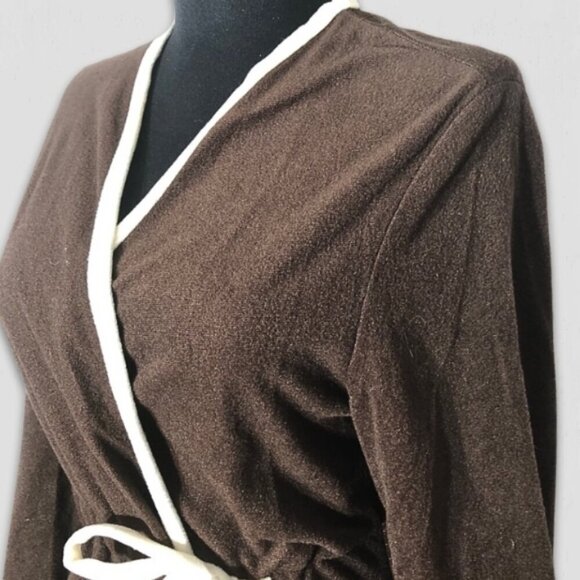 Vintage 70s 80s Fleece Robe Small Cream Brown - Picture 4 of 11